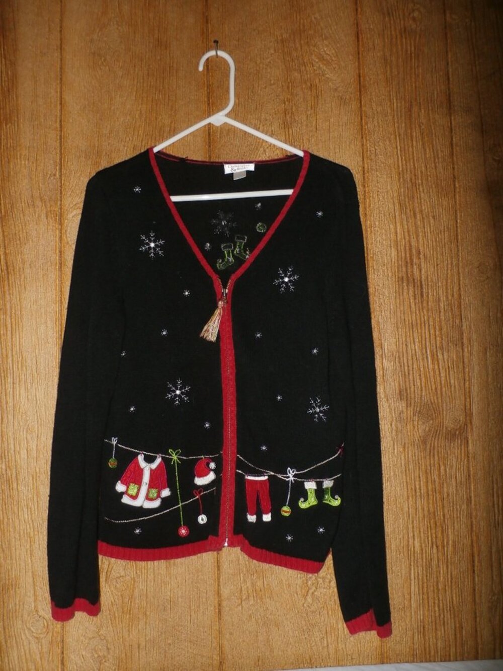 New  Christopher & Banks Red Santa Knit Full Zip Cardigan Sweater V-Neck